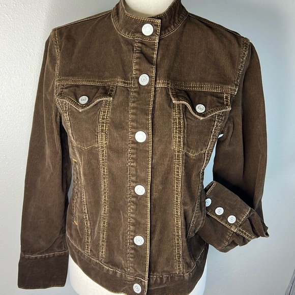 VTG Gap Brown Corduroy Jacket Women SM Metal Snaps Y2K Stretch Western‎ Cowgirl - Picture 1 of 17